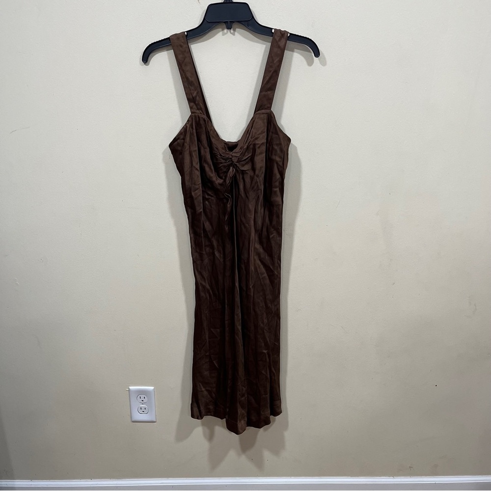 NWT Raquel Allegra Slip dress rayon brown knee length SZ 1US6-8 stain tie front